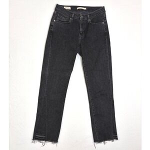 Levis Premium Curvy Straight Jeans Black Raw Hem High Rise Womens 27